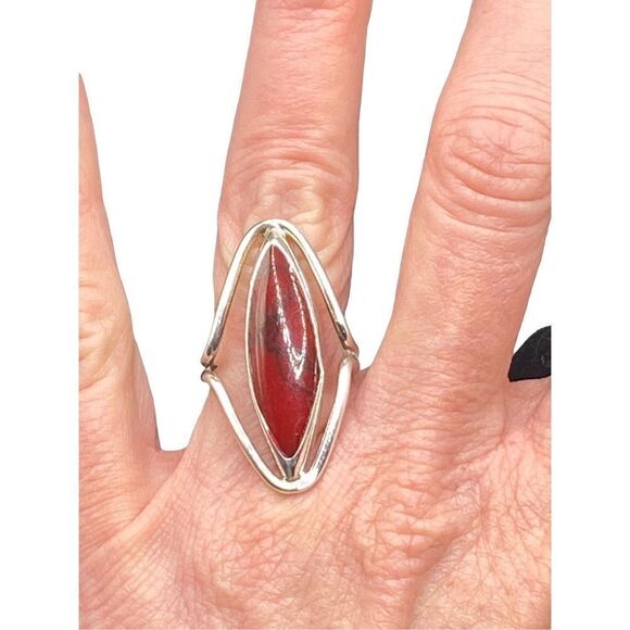 ATI Vintage Sterling silver 925 oval elongated red jasper ring Mexico - Picture 5 of 12